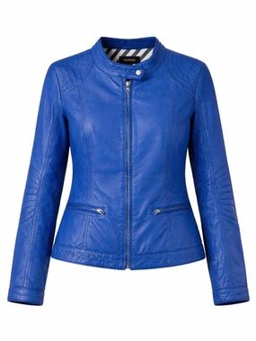 Danier blue leather moto style leather womens bomber jacket size Small